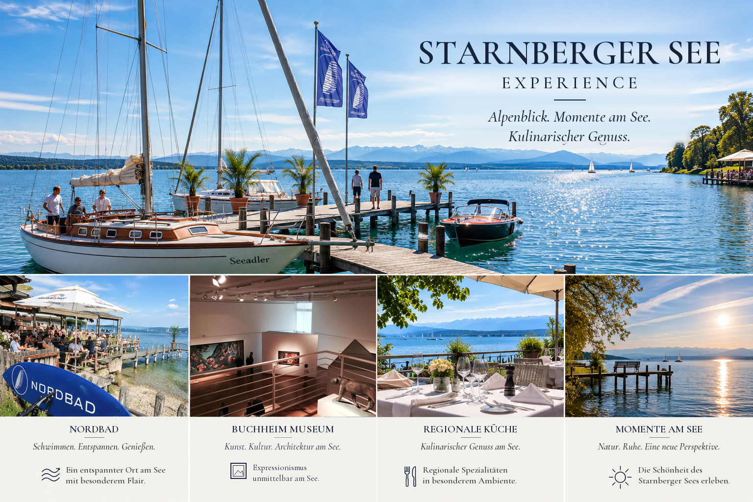 Starnberger See Experience: der Starnberger See mit Alpenblick, eine Terrasse am See, das Buchheim Museum, regionale Küche und Momente am See