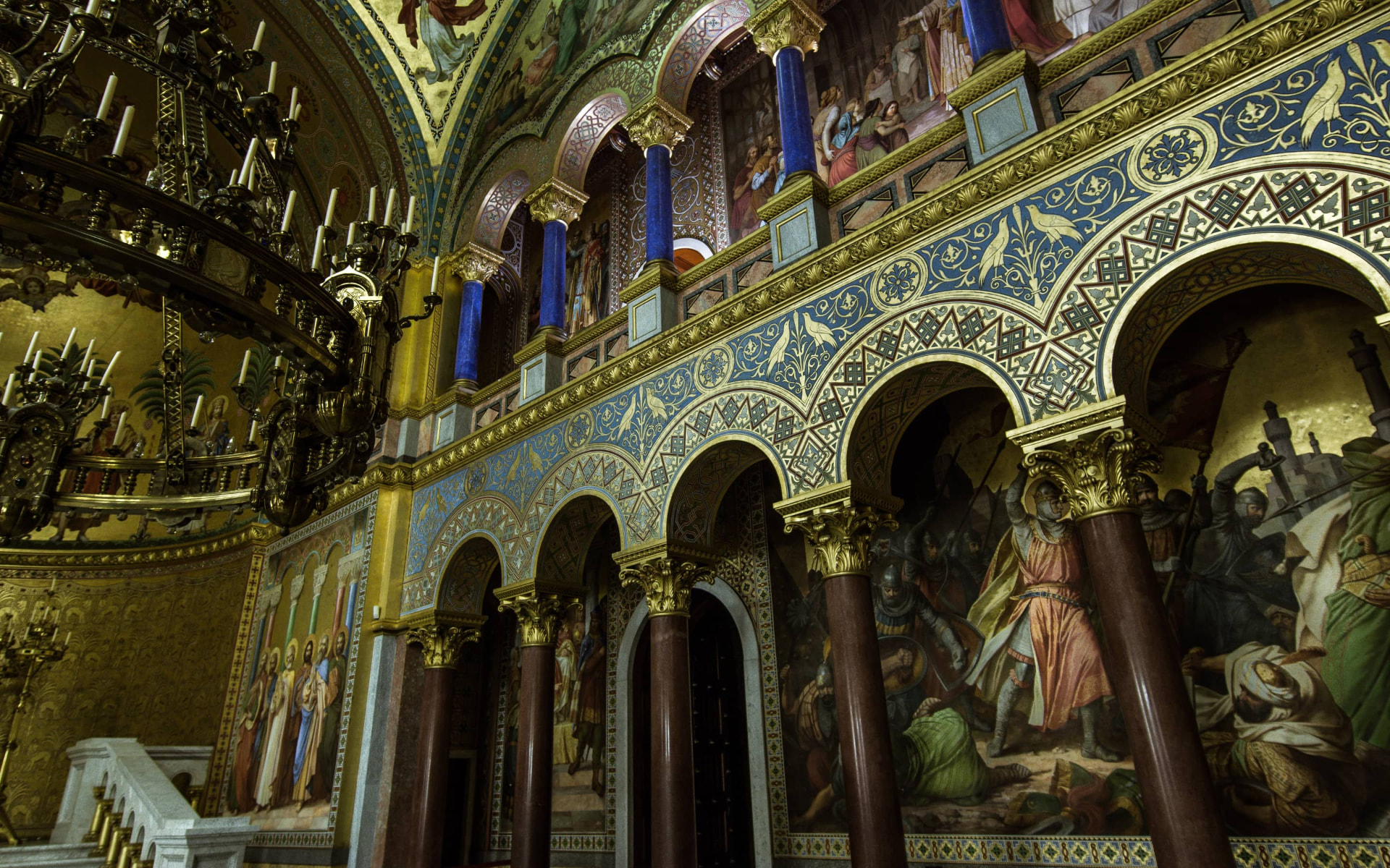 Richly decorated gallery inside Neuschwanstein Castle